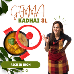 GEMMA Cast Iron Kadai with Glass Lid For Deep Frying