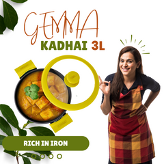 GEMMA Cast Iron Kadai with Glass Lid For Deep Frying