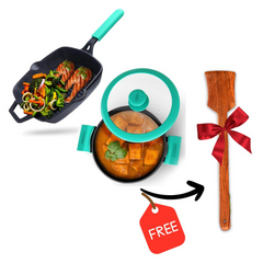 GEMMA CAST IRON KADAI WITH LID PLUS GRILL PAN COMBO