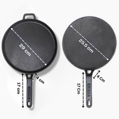 GEMMA Cast Iron Pre-Seasoned Dosa Tawa & Roti Tawa with Handle Pack of 2 Combo Black