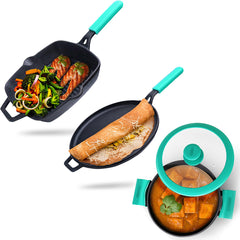 GEMMA Kadhai with Lid 3.5 L | Dosa Tawa | Grill Pan Smooth Flat Base