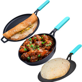 GEMMA Cast Iron Pre Seasoned Dosa Tava | Roti Tava | Fry Pan 2L Smooth Finishing Flat