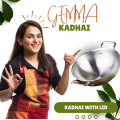 GEMMA Triply Stainless Steel Non Stick kadai with lid 3.5 LTR with Heavy Bottom