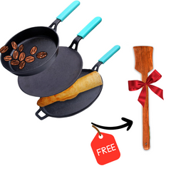 GEMMA Cast Iron Pre Seasoned Dosa Tava | Roti Tava | Fry Pan 2L Smooth Finishing Flat