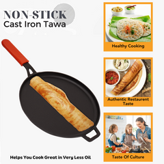 GEMMA Cast Iron Pre-Seasoned Dosa Tawa & Roti Tawa with Handle Pack of 2 Combo
