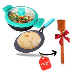 GEMMA CAST IRON KADAI WITH LID PLUS ROTI TAWA COMBO