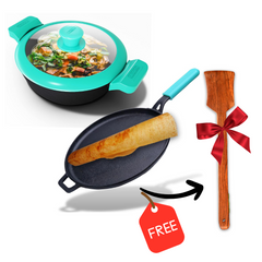 GEMMA CAST IRON KADAI WITH LID PLUS DOSA TAWA COMBO
