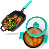 GEMMA CAST IRON KADAI WITH LID PLUS GRILL PAN COMBO