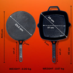 GEMMA CAST IRON GRILL PAN PLUS ROTI TAWA COMBO