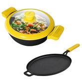 GEMMA Cookware Combo of 2, Cast Iron Kadhai with Glass Lid and Dosa Tawa