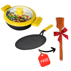 GEMMA Cookware Combo of 2, Cast Iron Kadhai with Glass Lid and Dosa Tawa