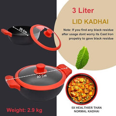 GEMMA Cookware Combo of 2, Cast Iron Kadhai with Glass Lid and Dosa Tawa