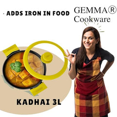 GEMMA Cookware Combo of 2, Cast Iron Kadhai with Glass Lid and Roti Tawa