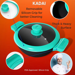 GEMMA CAST IRON KADAI WITH LID PLUS GRILL PAN COMBO