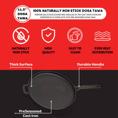 GEMMA  Cast Iron Dosa Tawa with Silicone Grip