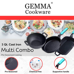 GEMMA Kadhai Without Lid 3 L | Frying Pan 2 L | Grill Pan 2L Smooth Flat Base