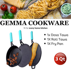 GEMMA Cast Iron Pre Seasoned Dosa Tava | Roti Tava | Fry Pan 2L Smooth Finishing Flat