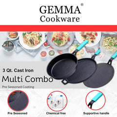 GEMMA Cast Iron Pre Seasoned Dosa Tava | Roti Tava | Fry Pan 2L Smooth Finishing Flat