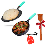 GEMMA CAST IRON FRY PAN PLUS ROTI TAWA COMBO GREEN RED YELLOW