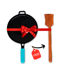 GEMMA Cast Iron Dosa Tawa with Long Handle |28cm|Pre-seasoned Pan |Non Toxic|Stick Free |Weight-(2.2 kg) |Induction Base Compatible, Silicone Grip|