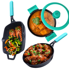 GEMMA Cast Iron Kadhai with Lid 3.5 L | Frying Pan 2L | Grill Pan