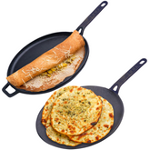 GEMMA Cast Iron Pre-Seasoned Dosa Tawa & Roti Tawa with Handle Pack of 2 Combo Black