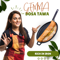 GEMMA Pre-Seasoned Natural Nonstick Raw Cast Iron Dosa Tawa Black