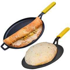 GEMMA Cast Iron Pre-Seasoned Dosa Tawa & Roti Tawa with Handle Pack of 2 Combo