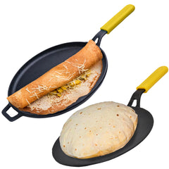 GEMMA Cast Iron Pre-Seasoned Dosa Tawa & Roti Tawa with Handle Pack of 2 Combo Red, Yellow And Turquoise