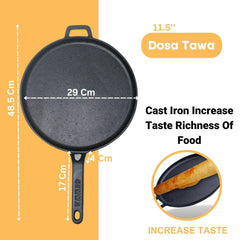 GEMMA Pre-Seasoned Natural Nonstick Raw Cast Iron Dosa Tawa Black