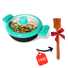 GEMMA Cast Iron Kadai with Lid | Kadhai with Glass Lid for Cooking N Deep Frying