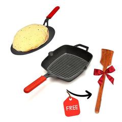 GEMMA CAST IRON GRILL PAN PLUS ROTI TAWA COMBO GREEN RED YELLOW