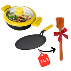 GEMMA Cookware Combo of 2,  Cast Iron Kadhai with Glass Lid and Roti Tawa