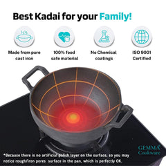 GEMMA Cast Iron Kadai/Kadai for Cooking and deep Frying Cast-Iron Kadai 3 Liter