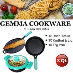 GEMMA Kadhai with Lid 3.5 L | Dosa Tawa | Frying Pan 2L Smooth Flat Base