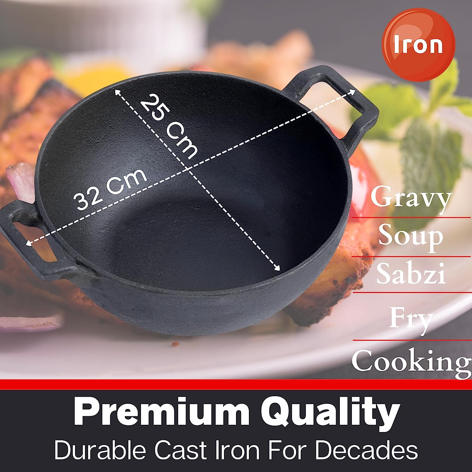 Premium Iron Kadai,deep Frying Cast Iron Pan,heavy Iron Kadhai