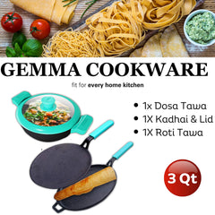 GEMMA Dosa Tava | Roti Tava | with Lid Kadhai 3.5 Liter Smooth Flat Base